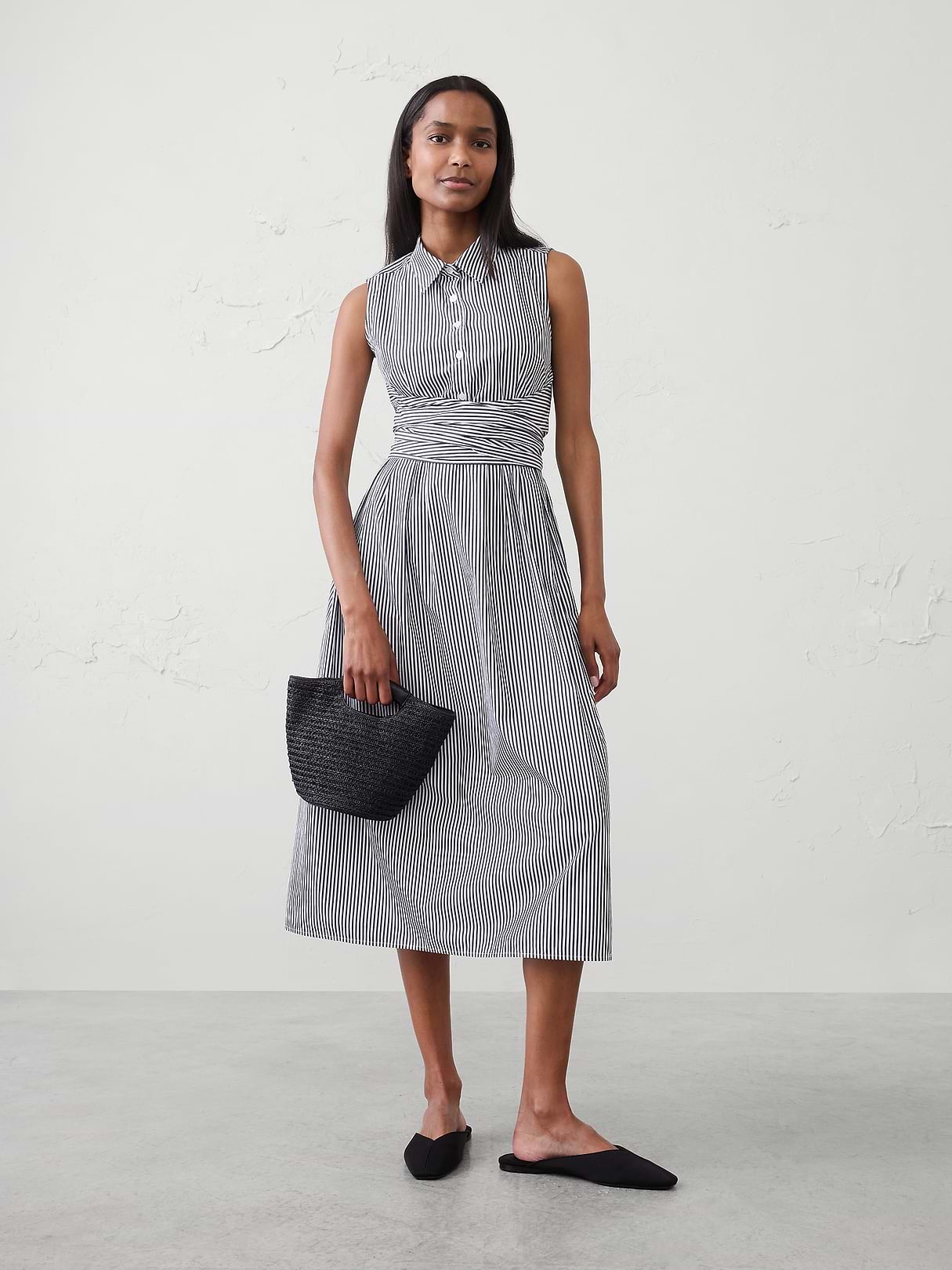 Poplin Wrapped Midi Shirtdress | Banana Republic Factory