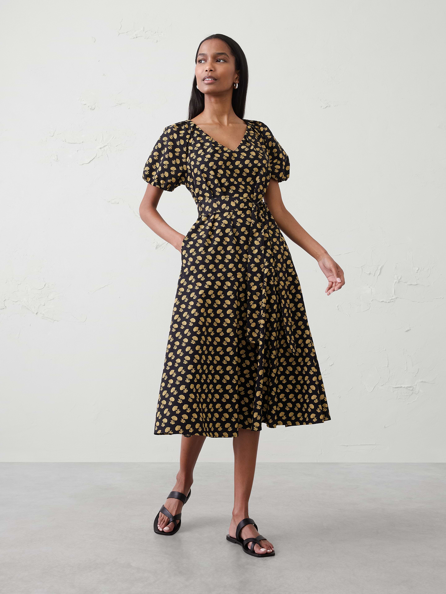 Image number 1 showing, Poplin Gathered-Shoulder Midi Dress