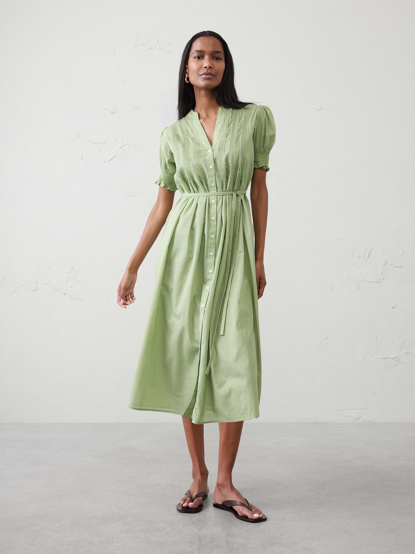 Image number 1 showing, Voile Pintuck Midi Dress