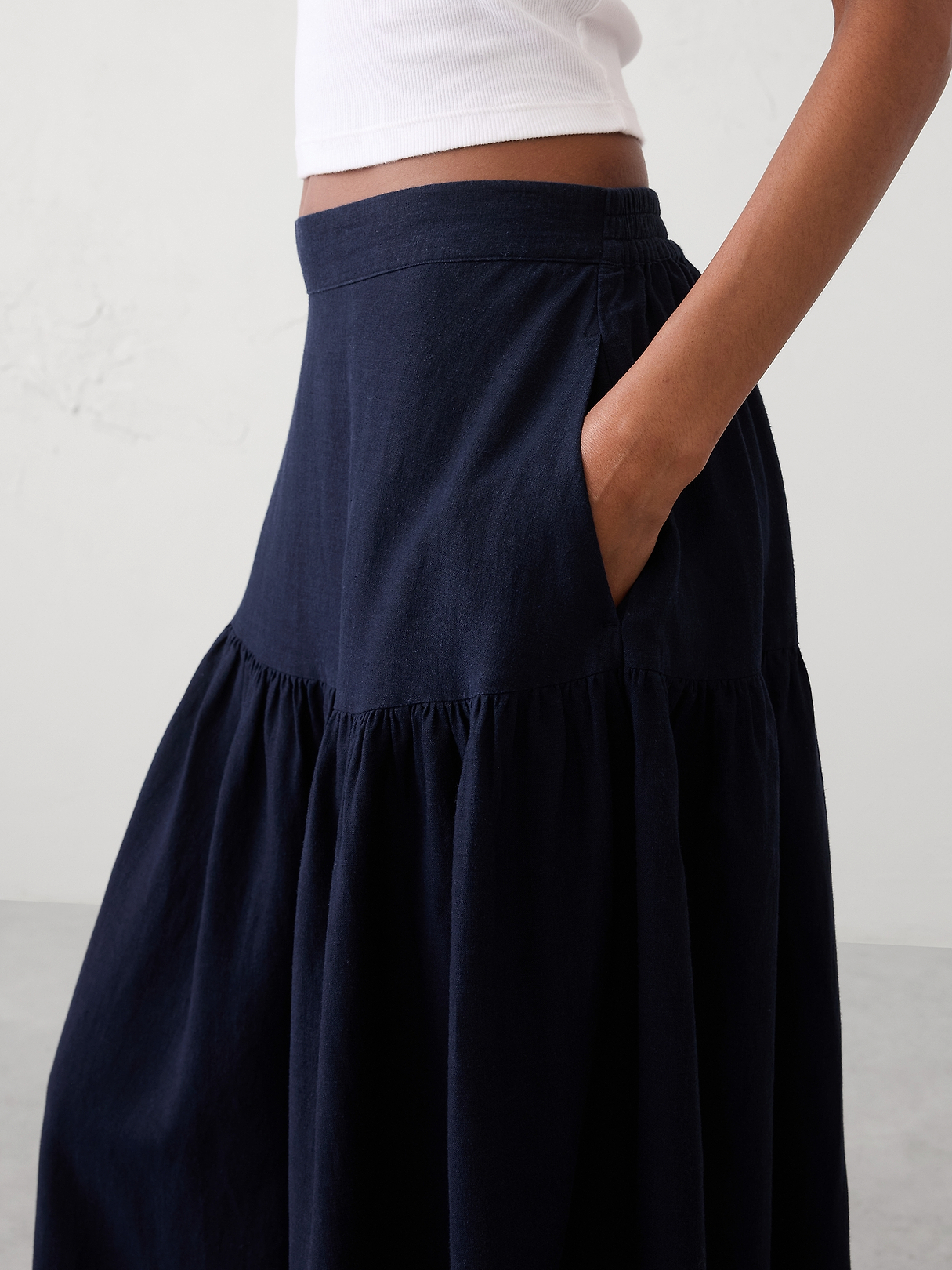 Linen-Blend Tiered Midi Skirt | Banana Republic Factory