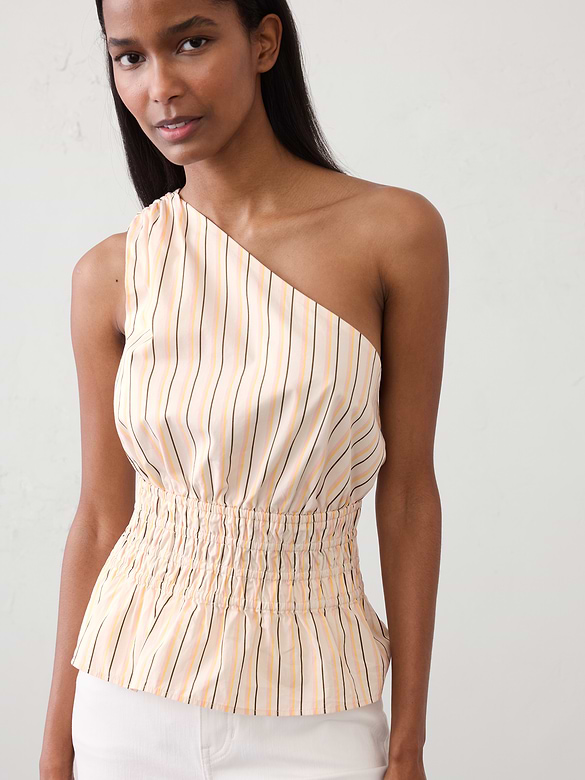 Voile One-Shoulder Smocked Top