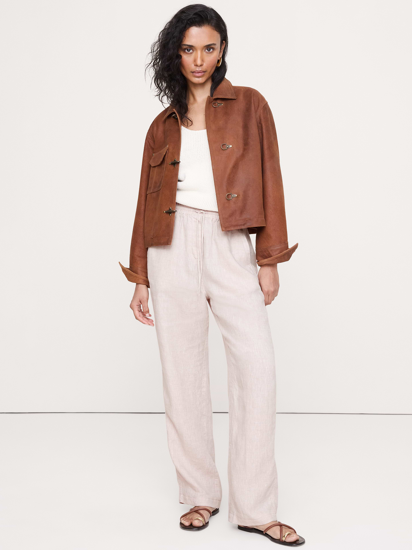Image number 1 showing, The Getaway Straight-Leg Pull-On Pant in Linen
