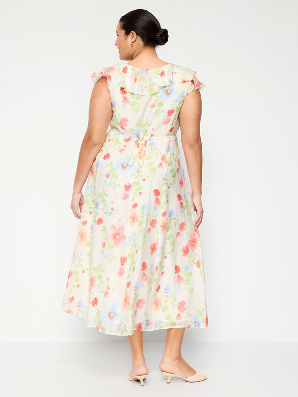 Ruffle-Sleeve Fit & Flare Midi Dress