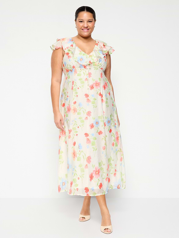 Ruffle-Sleeve Fit & Flare Midi Dress