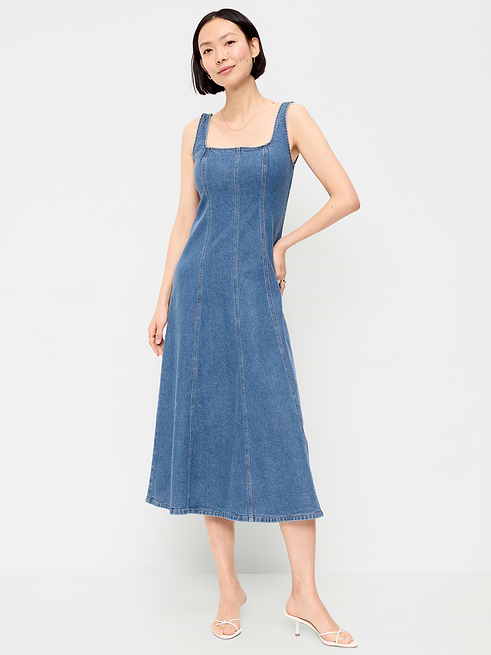 Fit Fit & Flare Sleeveless Denim Midi Dress on clearance at Old Navy — 40% off