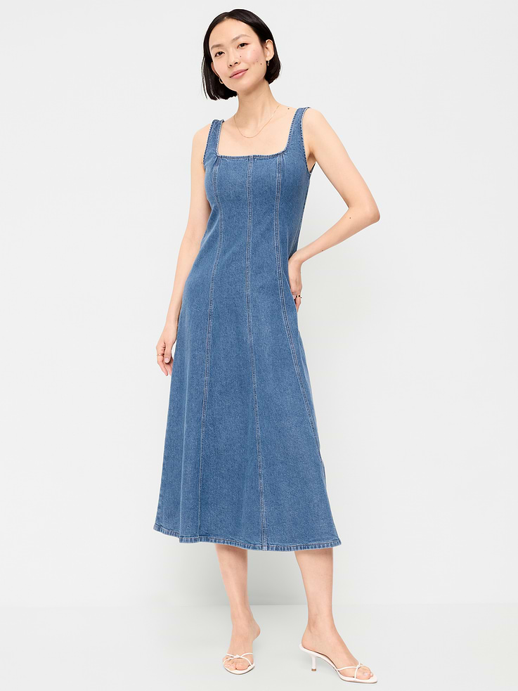 Image number 1 showing, Fit & Flare Sleeveless Denim Midi Dress