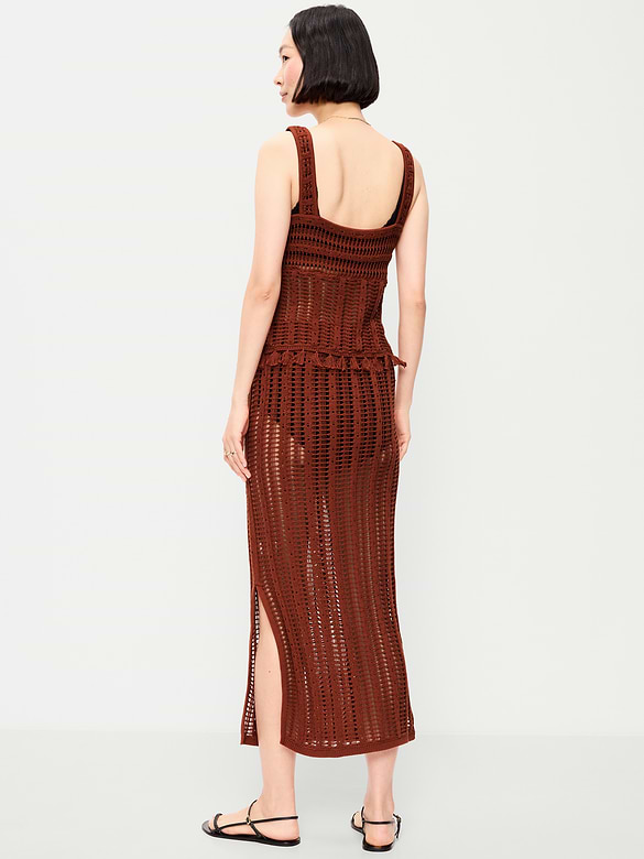 Open-Weave Seaside Cotton Column Maxi Skirt