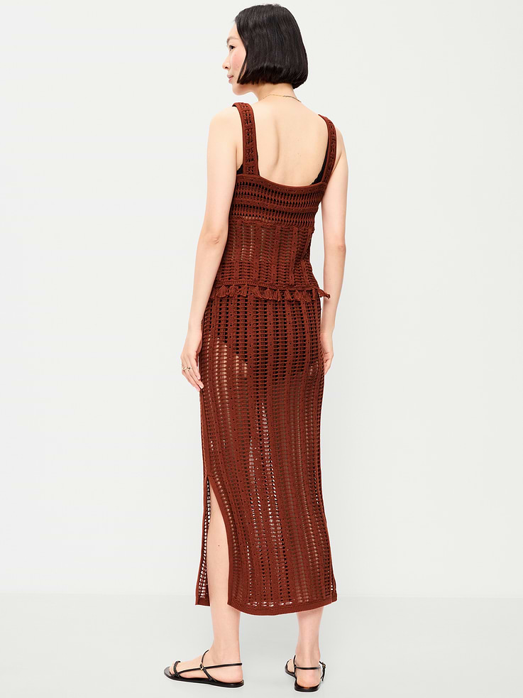 Image number 3 showing, Open-Weave Seaside Cotton Column Maxi Skirt