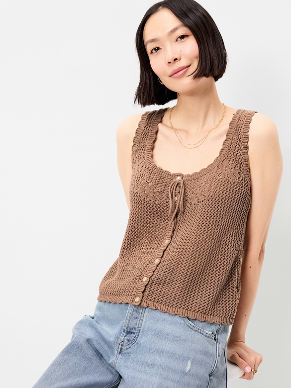 Sleeveless Seaside Cotton Crochet Tank Top