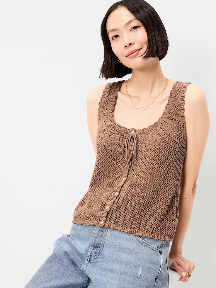 Image number 3 showing, Sleeveless Seaside Cotton Crochet Tank Top