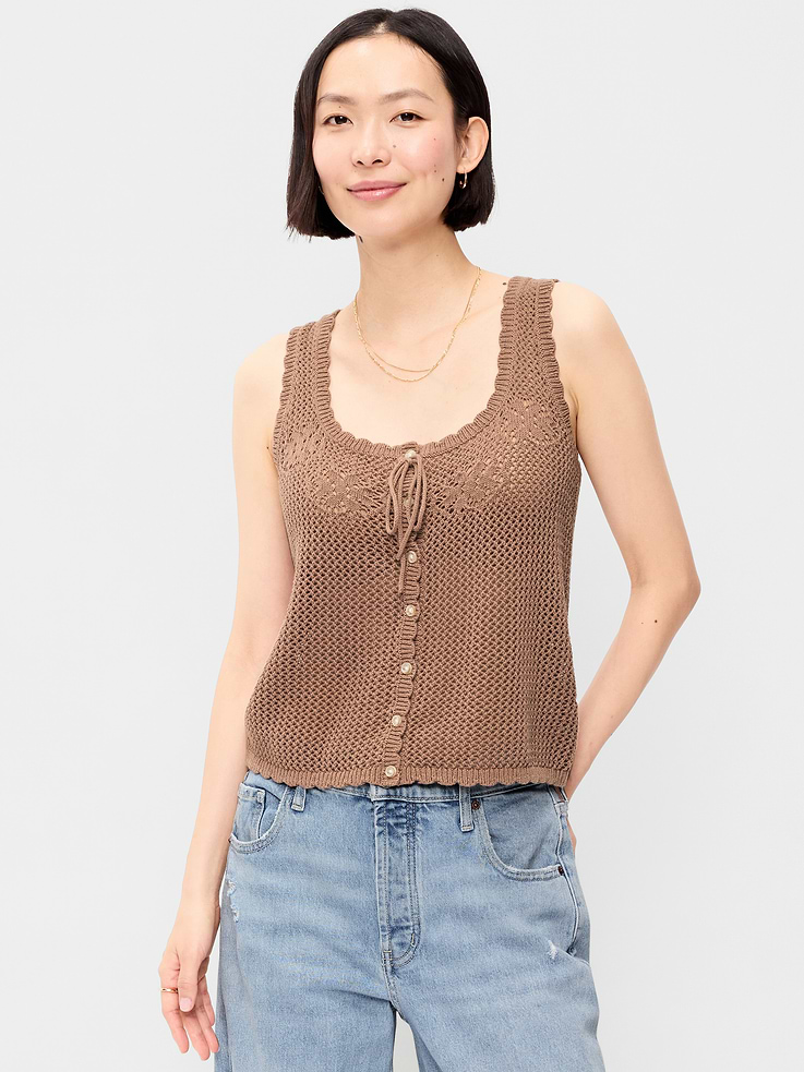 Image number 1 showing, Sleeveless Seaside Cotton Crochet Tank Top