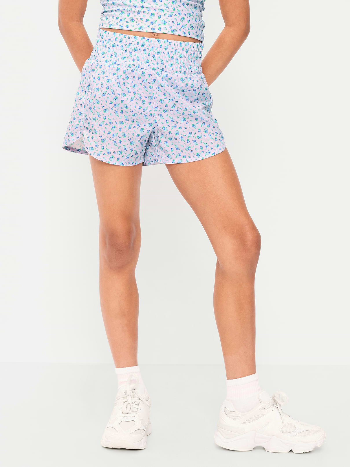 Image number 1 showing, High-Waisted Dolphin-Hem Run Shorts for Girls