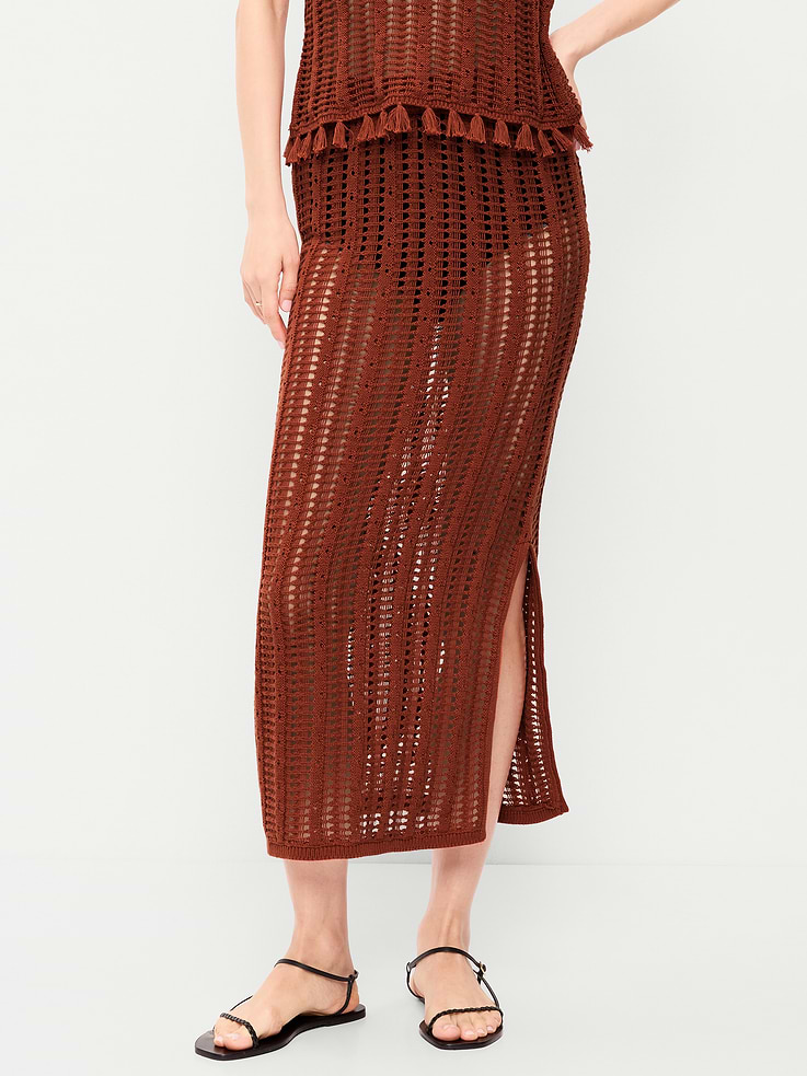 Image number 2 showing, Open-Weave Seaside Cotton Column Maxi Skirt
