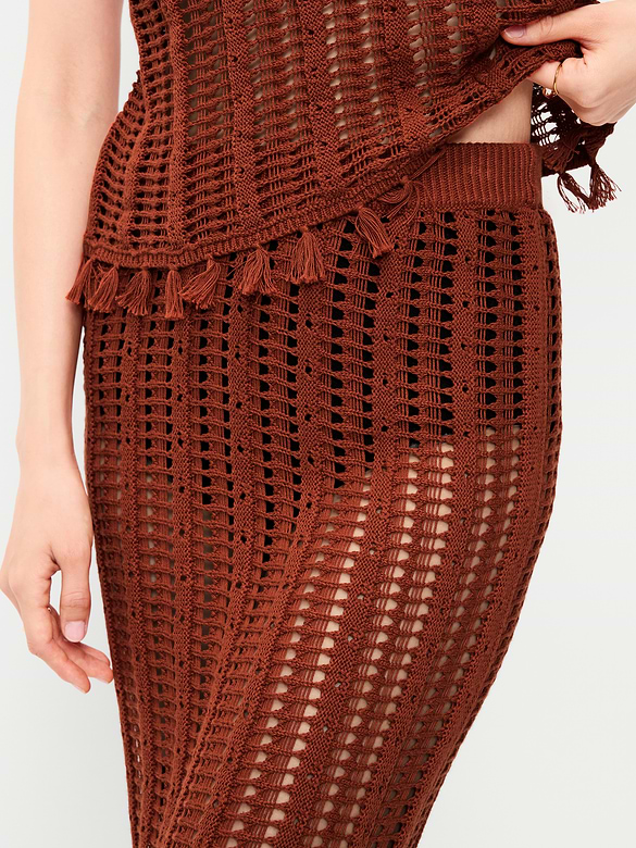 Open-Weave Seaside Cotton Column Maxi Skirt
