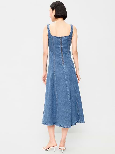 midi denim dresses for older ladies Amora Dress l (12) and xl (18)machine wash according to the care instruction label . Fit & Flare Sleeveless Denim