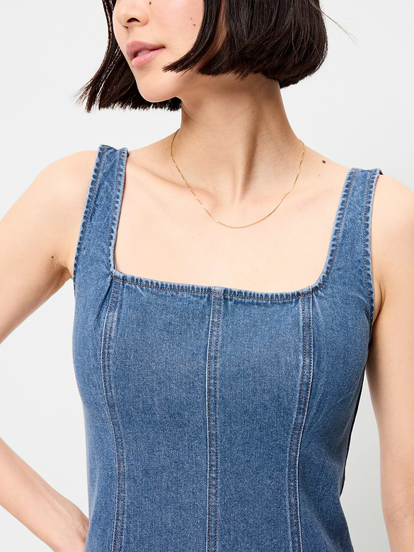 Fit & Flare Sleeveless Denim Midi Dress