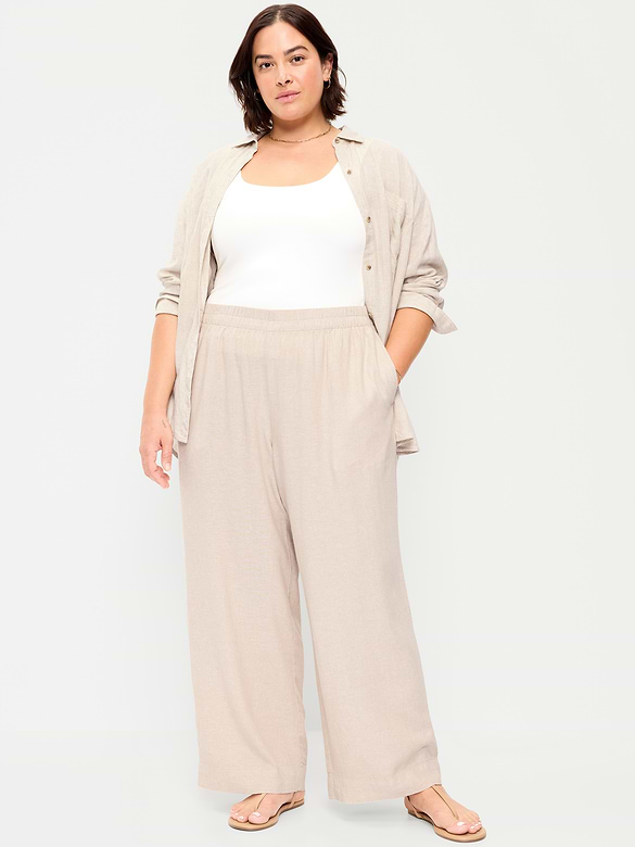 High-Waisted Linen-Blend Super Wide-Leg Pants