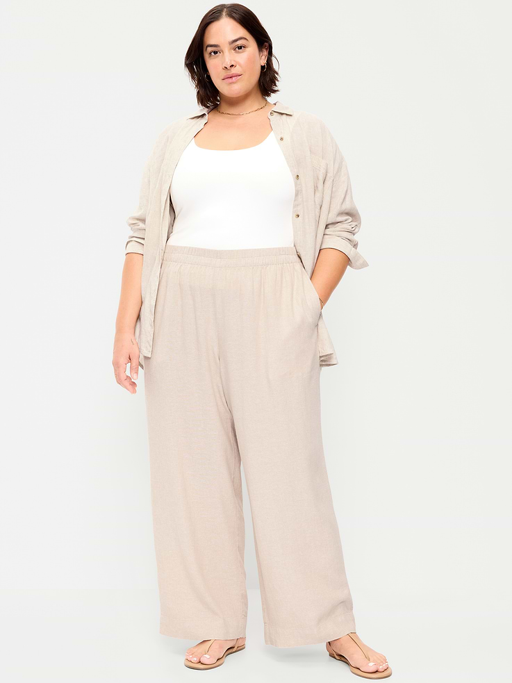 Image number 9 showing, High-Waisted Linen-Blend Super Wide-Leg Pants
