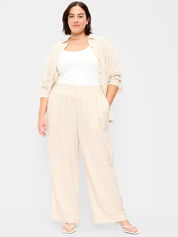 High-Waisted Linen-Blend Super Wide-Leg Pants