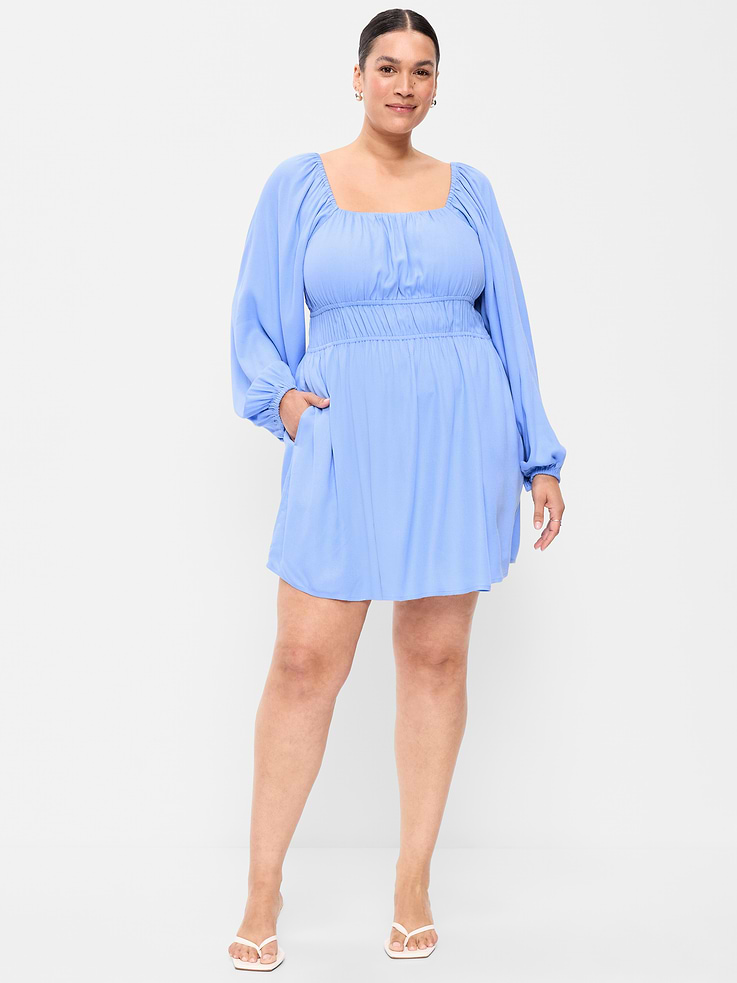 Image number 8 showing, Long-Sleeve Square-Neck Mini Dress