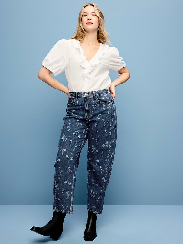 High-Waisted Baggy Barrel Ankle Jeans
