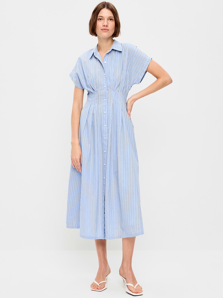 Pintuck-Waist Midi Shirt Dress from Old Navy