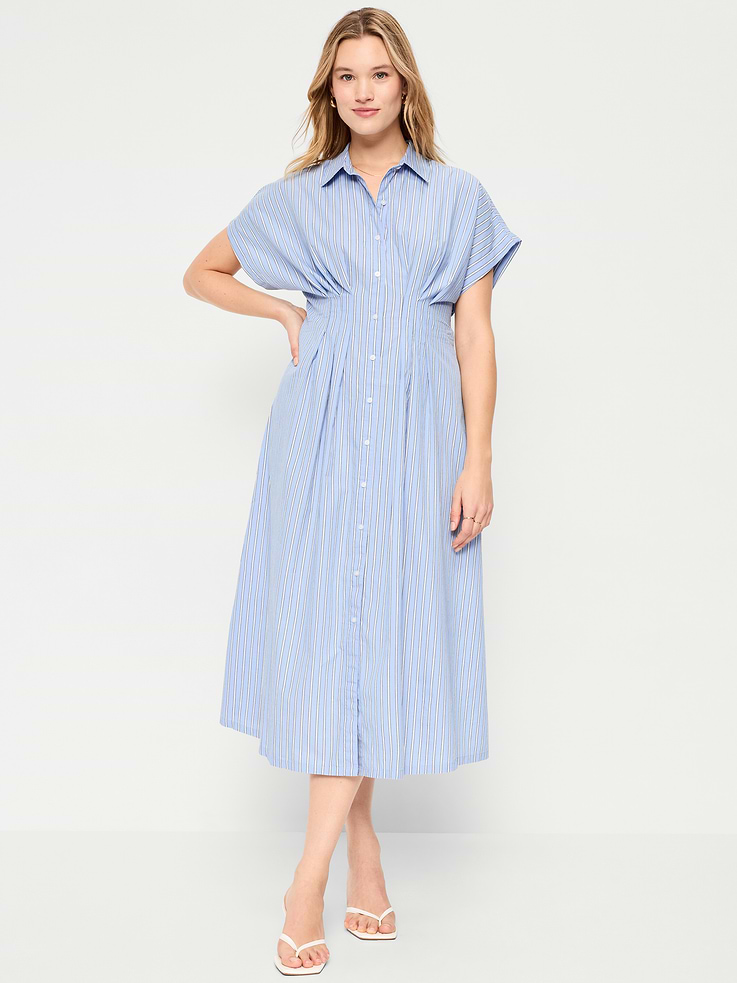 Image number 7 showing, Pintuck-Waist Midi Shirt Dress