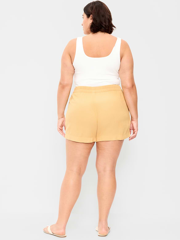 High-Waisted Beach Linen Pull-On Shorts
