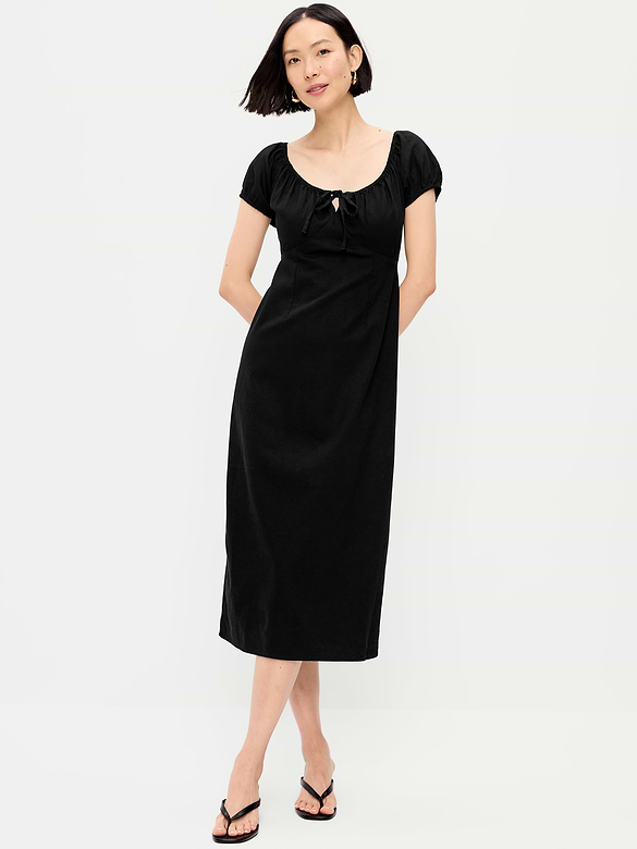 Short-Sleeve Scoop-Neck Midi Dress