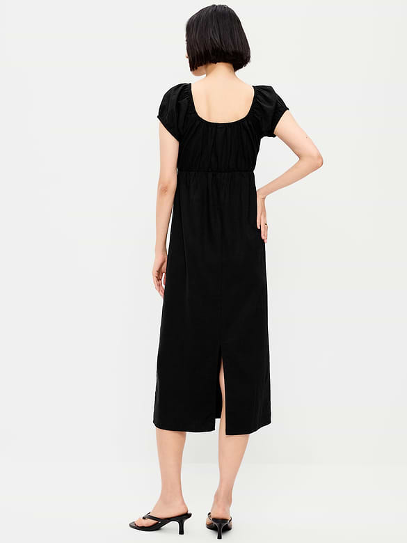 Short-Sleeve Scoop-Neck Midi Dress
