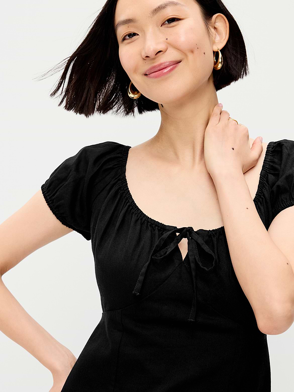 Short-Sleeve Scoop-Neck Midi Dress