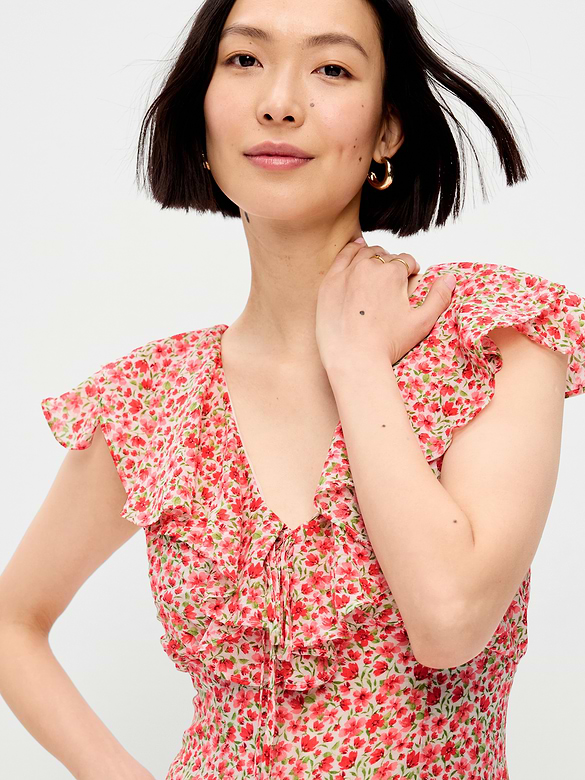 Ruffle-Sleeve Fit & Flare Midi Dress