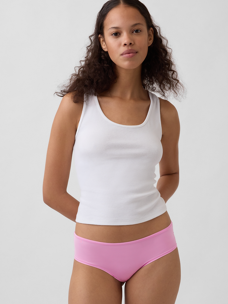 Image 1 of 4, Our lightweight and ultra-stretchy essential. Designed with a soft, cooling feel. Made to be your barely-there base layer., Soft, super-stretchy nylon-blend hipster underwear., Elasticized waistband and leg openings., This product was made in a factory that invests in gender equity and women’s empowerment through RISE. Learn more at gapinc.com/equity ., Product #787570
