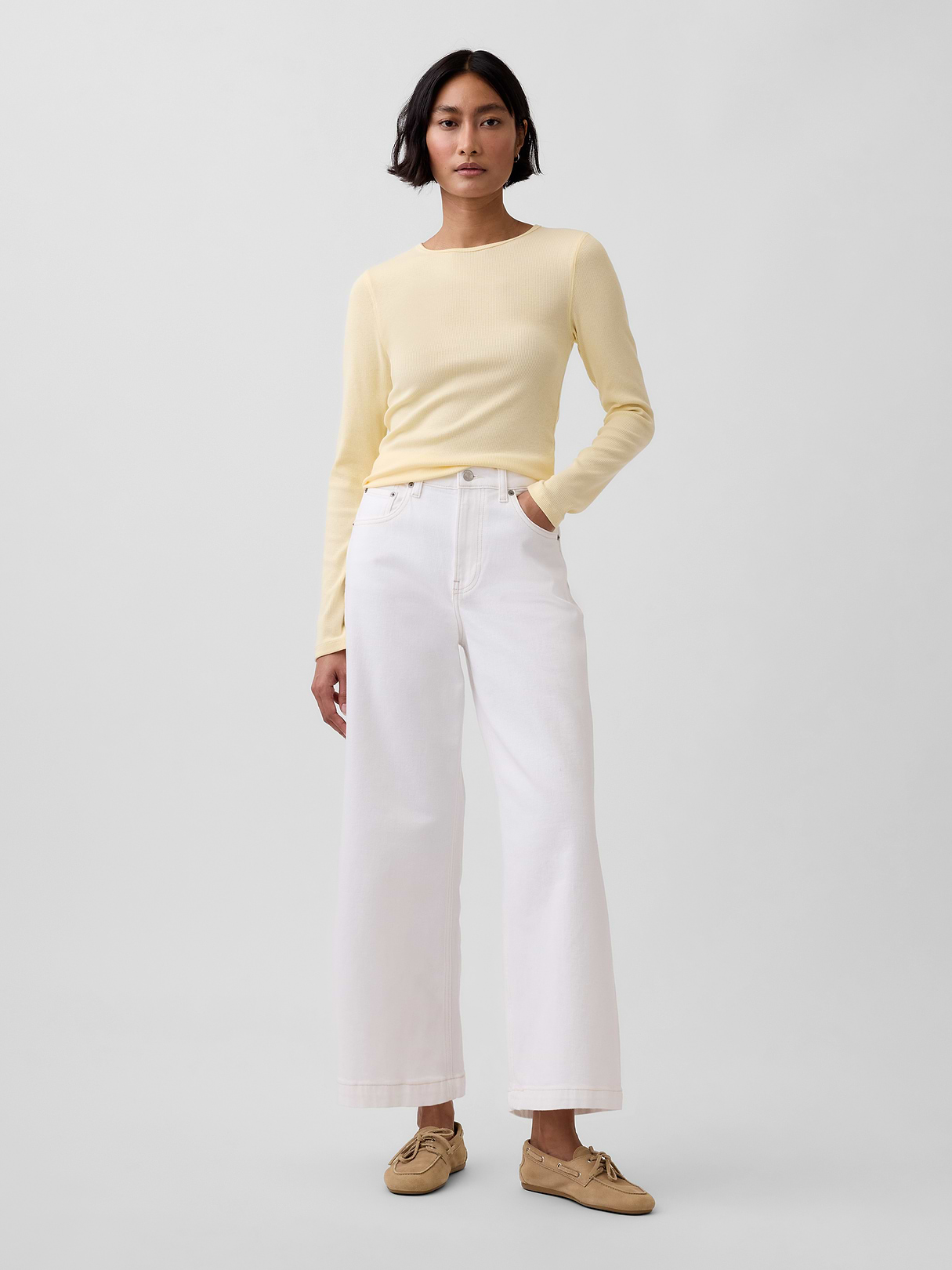 High Rise Stride Wide-Leg Ankle Jeans - Fresh white by Gap