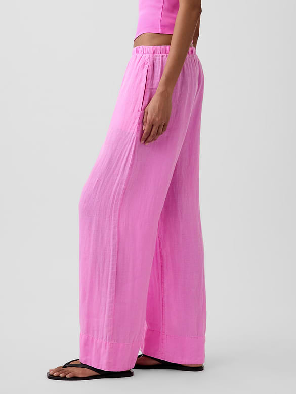 Linen-Blend Easy Wide-Leg Pants