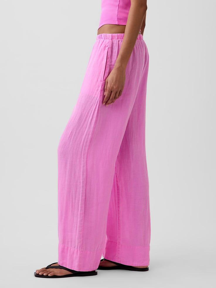 Image number 3 showing, Linen-Blend Easy Wide-Leg Pants
