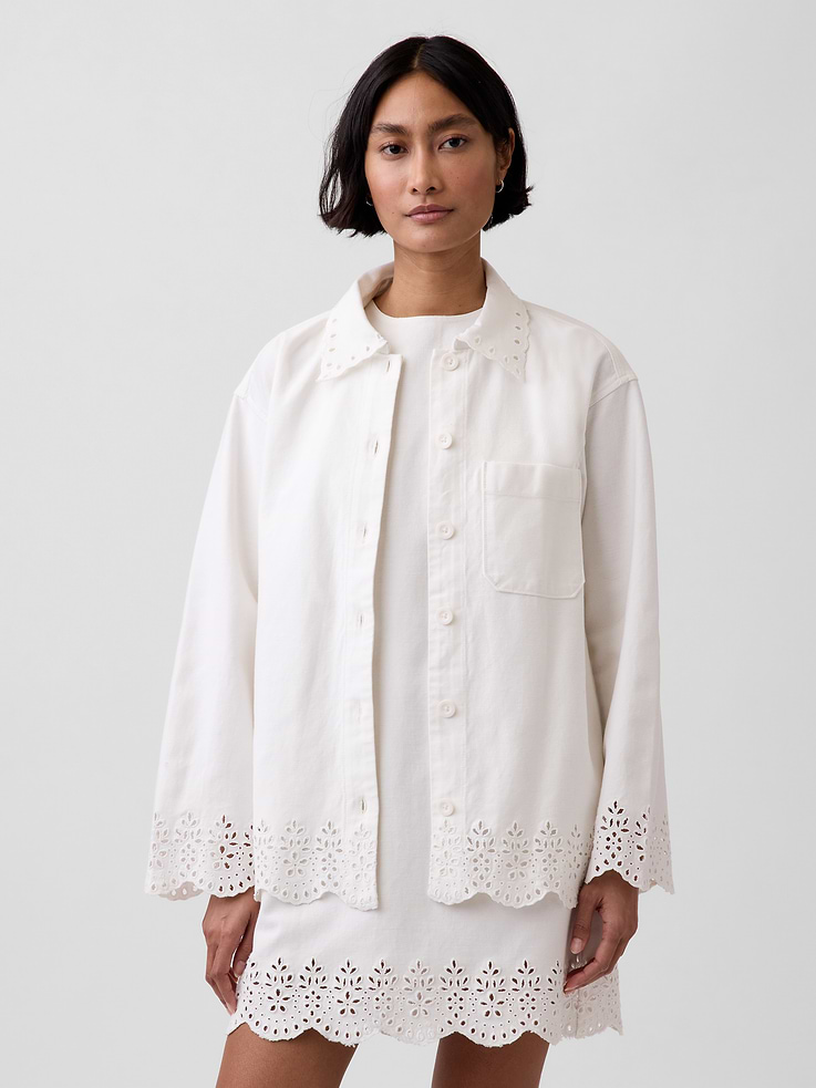 Image number 1 showing, Eyelet Hem Relaxed Shirt Jacket