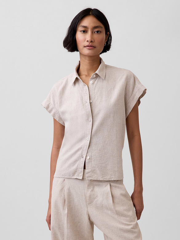 Linen-Blend Oversized Shirt
