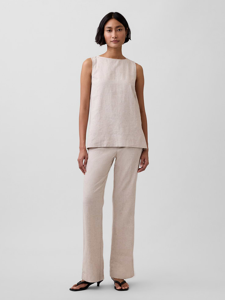 Image number 1 showing, Low Rise Linen-Blend Flare Pants
