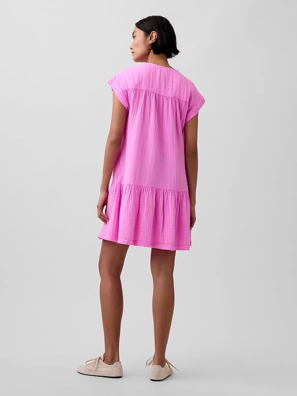 Cotton Gauze Drop-Waist Shirtdress