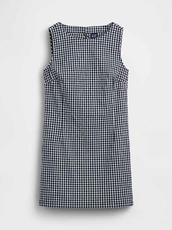 Gingham Denim Shift Mini Dress
