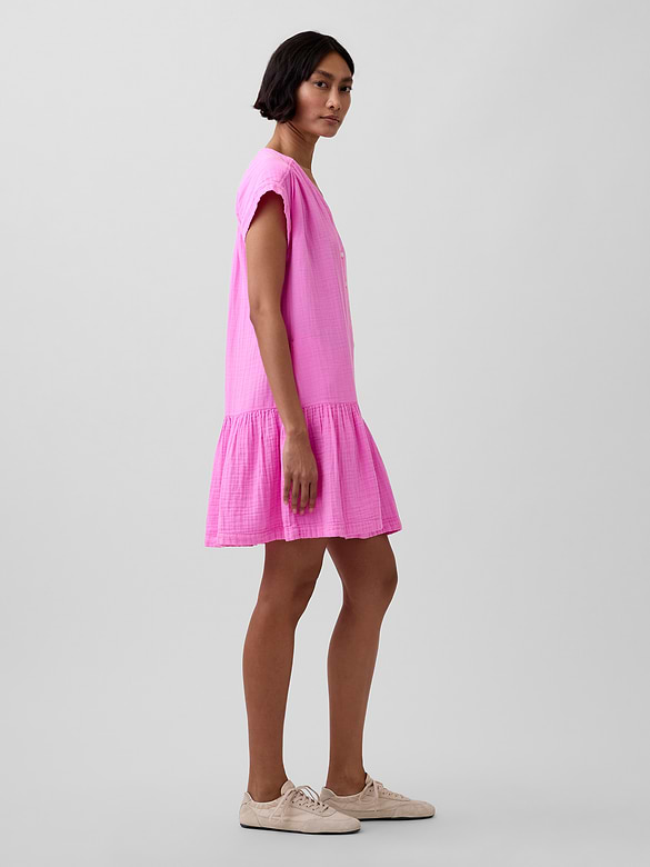 Cotton Gauze Drop-Waist Shirtdress