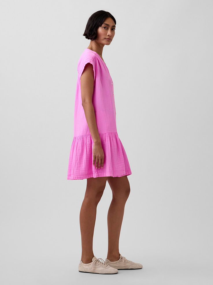 Image number 3 showing, Cotton Gauze Drop-Waist Shirtdress
