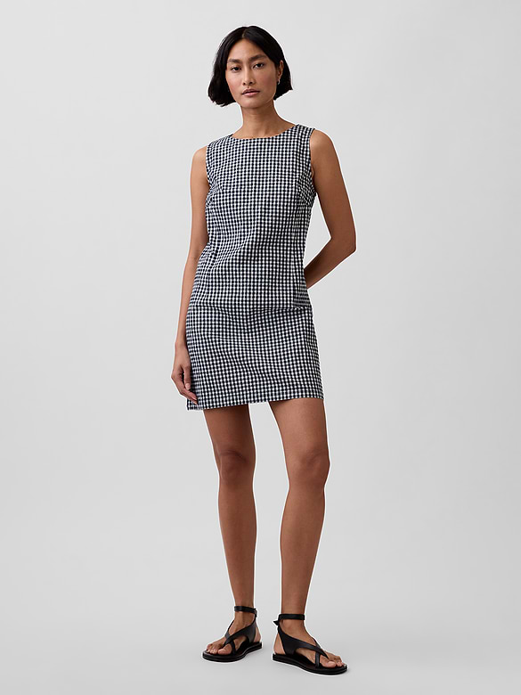 Gingham Denim Shift Mini Dress