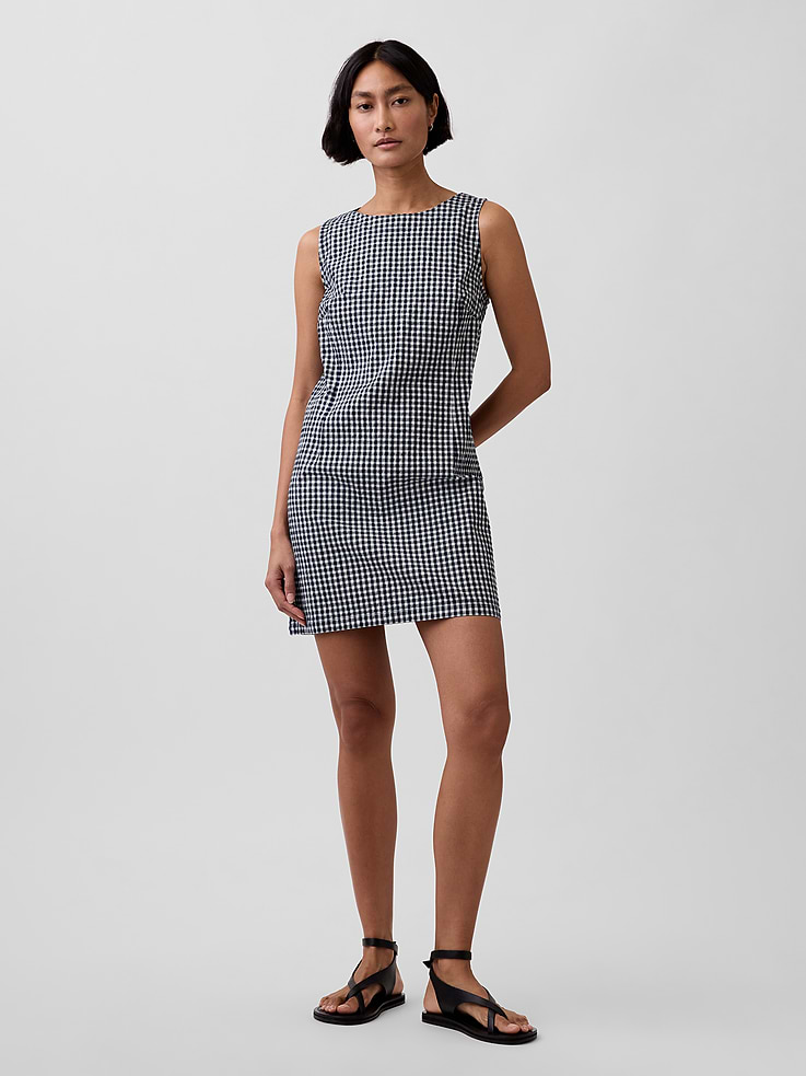 Image number 1 showing, Gingham Denim Shift Mini Dress