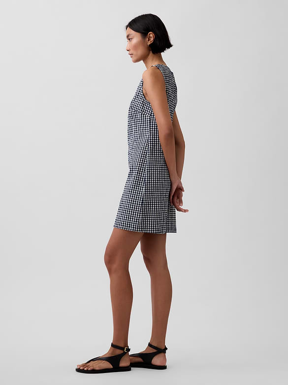 Gingham Denim Shift Mini Dress