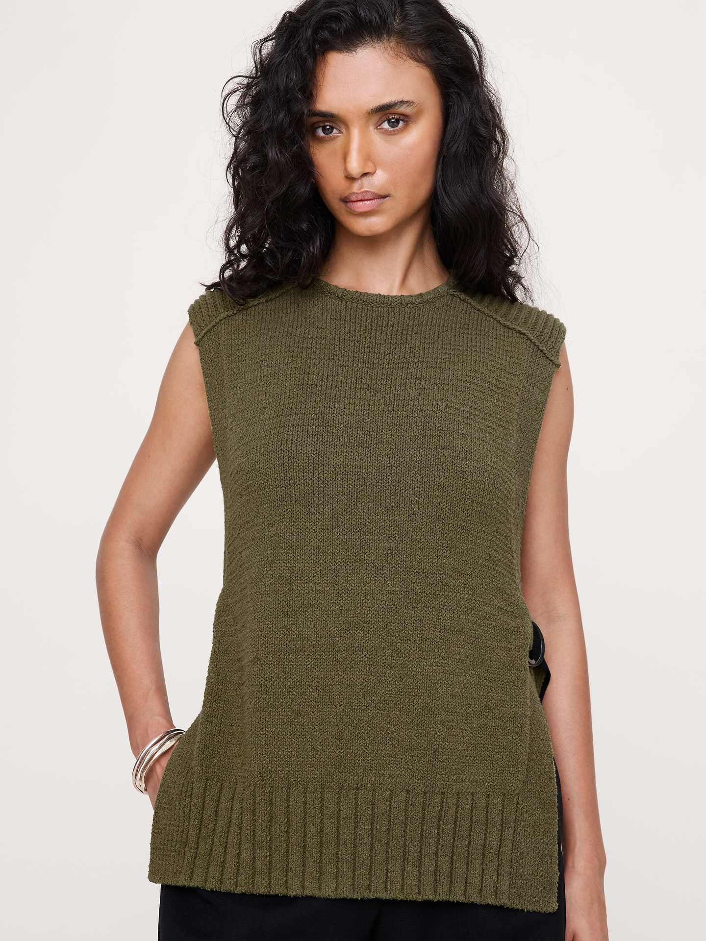 Image number 1 showing, Chunky Cotton-Blend Sweater Vest with Open Sides