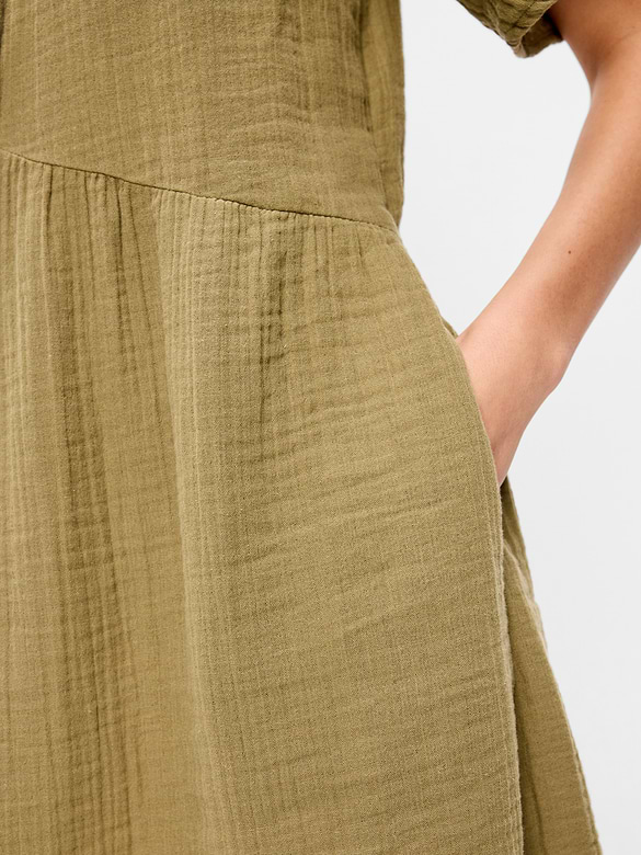 Crinkle Gauze Flutter-Sleeve Mini Swing Dress