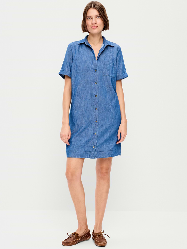 Chambray Button-Down Mini Shirt Dress from Old Navy