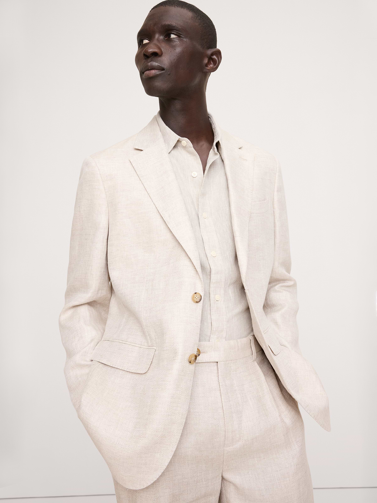 Tailored Slim-Fit Herringbone Linen Suit Jacket